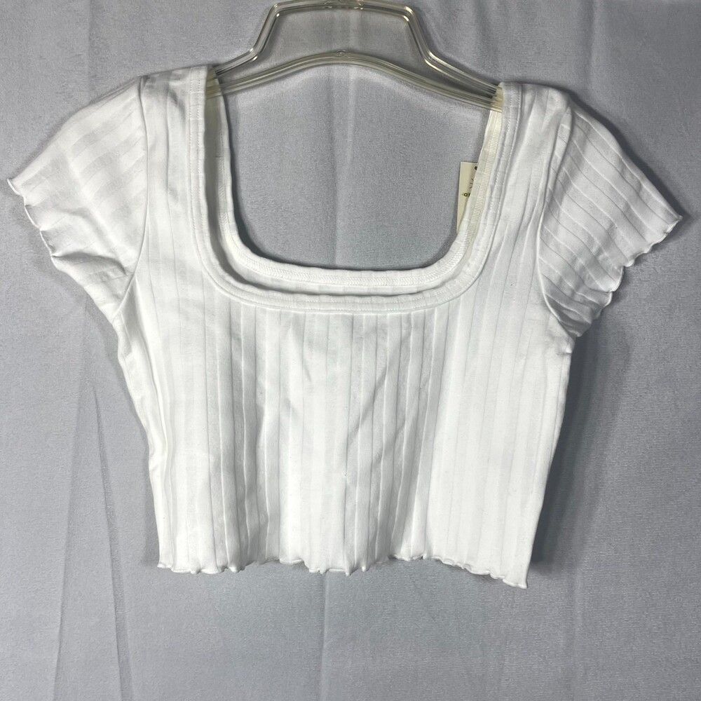 NWT Offline by aerie Ribbed Frill‎ Sleeve Crop Top White Ladies Size Small